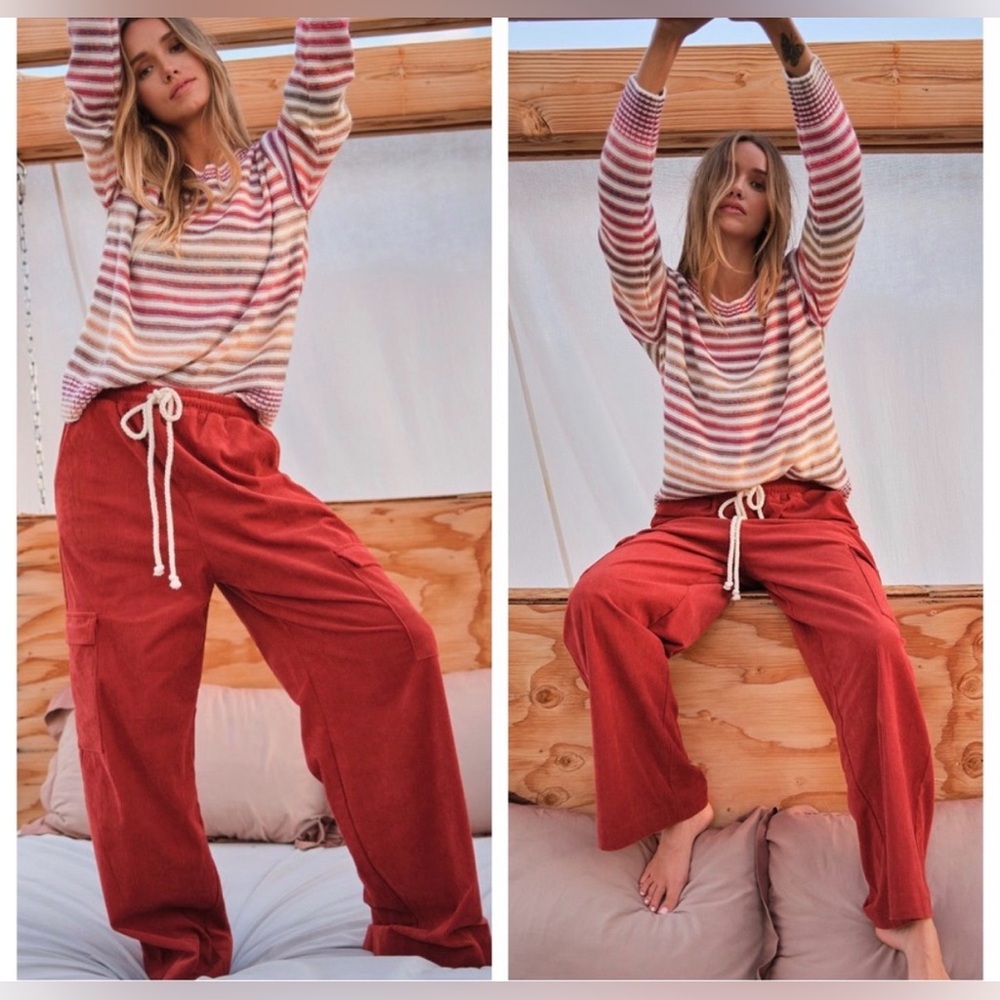 Corduroy Wide Leg Pants with Pockets in Rust w/ Drawstring - NWOT - Size XL